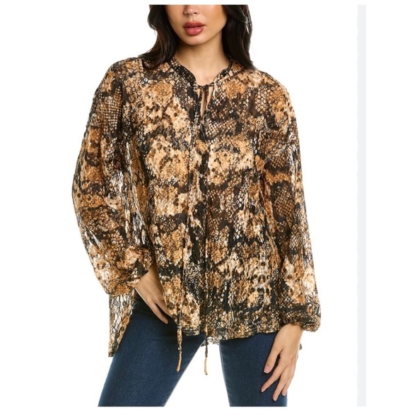 NWT FREE PEOPLE Out For The Night Blouse in Snake Combo Size L - Picture 5 of 15
